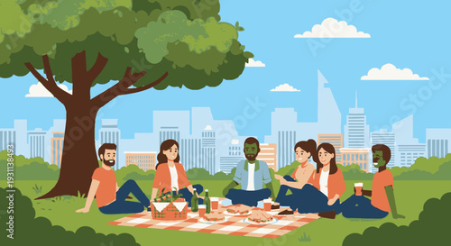 Group of Friends Having Picnic Together.