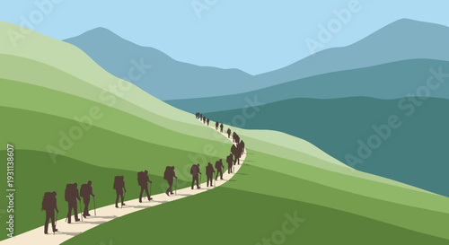 Group of People Walking on Path.