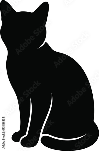 Black Cat Silhouette Sitting Profile View.