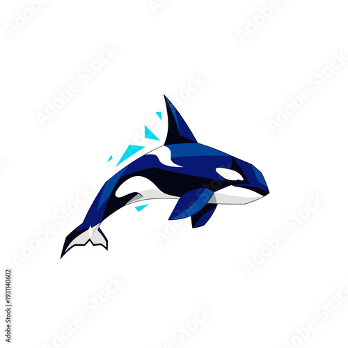 Stylized geometric orca killer whale swimming illustration
