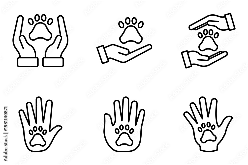 Fototapeta premium vector illustration of paw in hand icon set, on a white background