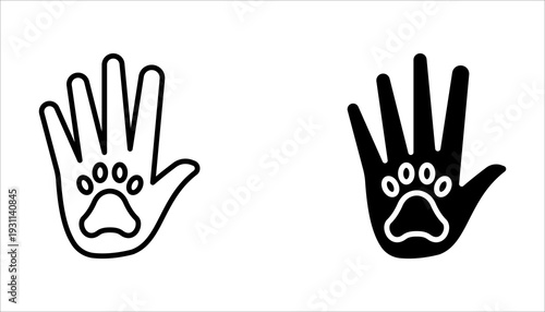 vector illustration of paw in hand icon set, on a white background