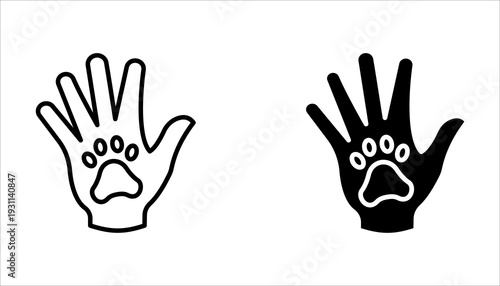 vector illustration of paw in hand icon set, on a white background