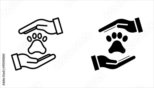 vector illustration of paw in hand icon set, on a white background