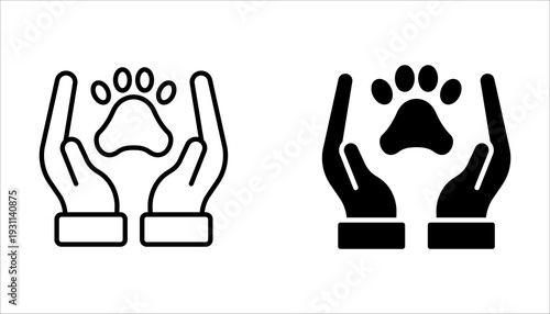vector illustration of paw in hand icon set, on a white background