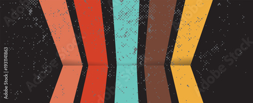 70s retro perspective lines background. Vintage colourful stripes banner, backdrop and wallpaper vector