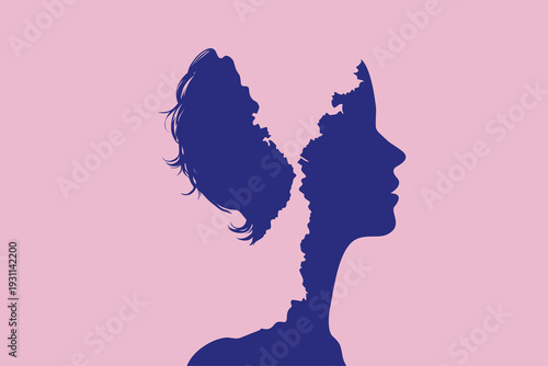 Boy and Girl Silhouette with Growing Mind: Child Trauma Healing, Imagination, Freedom and Flowering Mental Growth