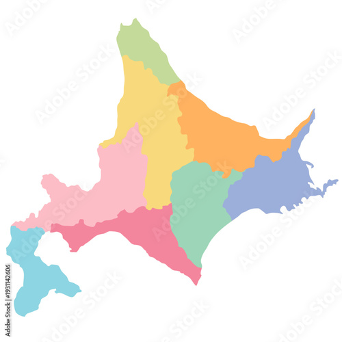 北海道エリア区分インフォグラフィック用マップ カラーブロック地理デザイン