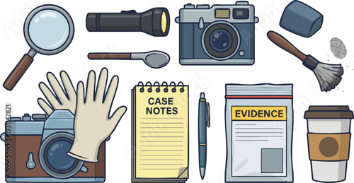 Crime Scene Investigation Tools and Evidence.