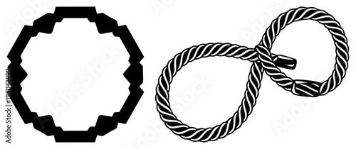 Mechanical gear and twisted rope knot, industrial design elements, mechanical symbol, engineering, vector graphic.