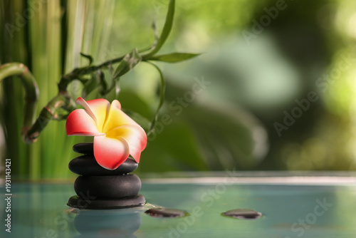 Lake with spa stones and be...