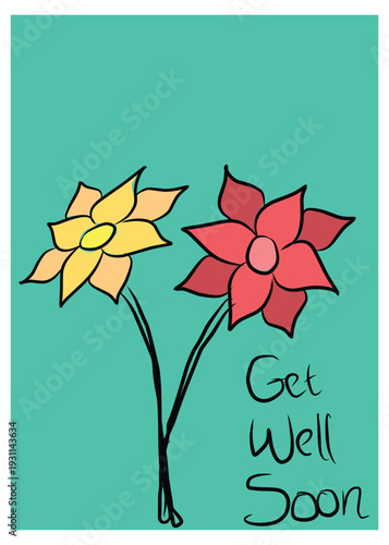Get Well Soon Greeting Card with Flower Illustration