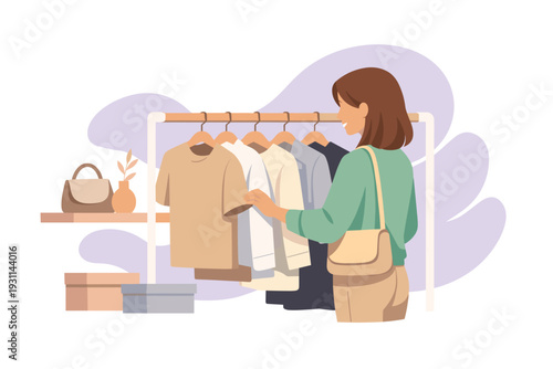 Woman choosing clothes from a rack in a store.
