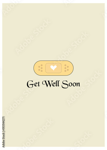 Get Well Soon Greeting Card with Medical Bandage Illustration