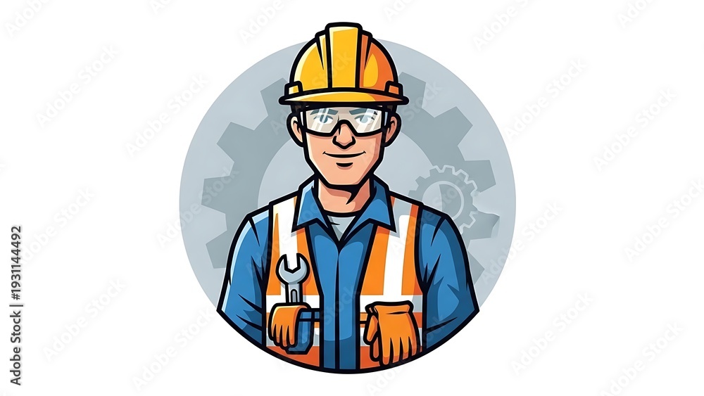 Fototapeta premium Construction Worker Cartoon Character Illustration.