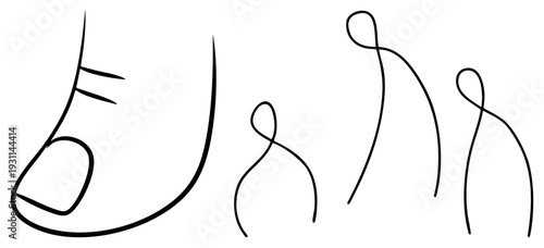 Stylized foot with toes and abstract human forms in flowing, minimalist, vector illustration, graphic design element, silhouette art.