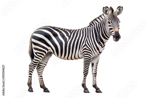 Zebra, animal, standing, black, white, stripes, isolated on transparent background