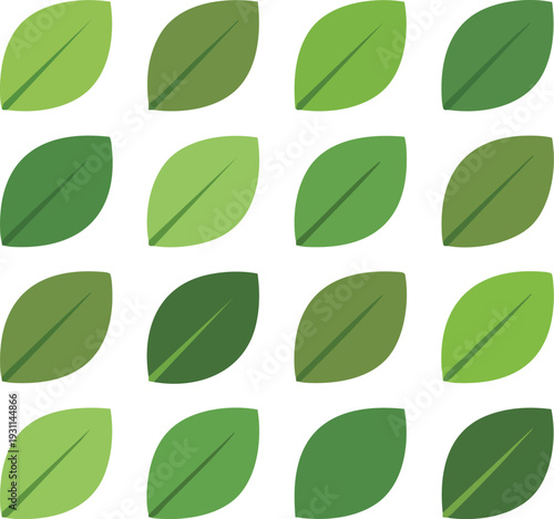 Collection of Green Leaves in Grid Pattern.