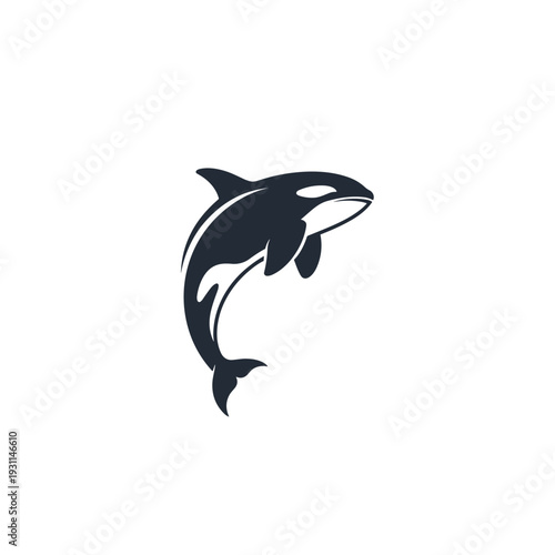 Stylized killer whale leaping from ocean wave logo design
