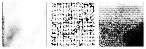 Black and white halftone dots forming gradient, print texture, screen printing effect, vector, design element, typographic background, digital art texture.