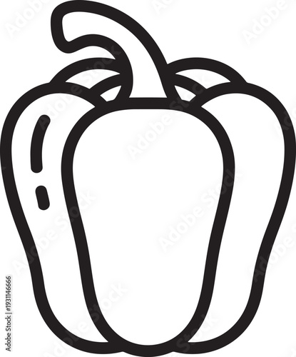 Simple illustration of bell pepper with stem and leaves on transparent background