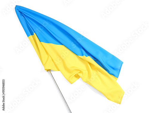 Ukrainian flag on white bac...