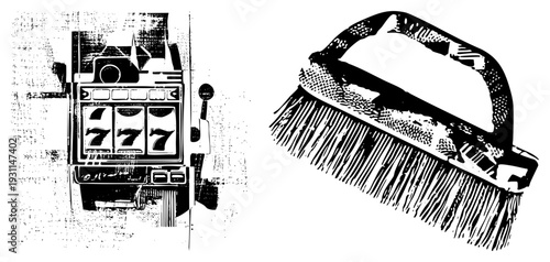 Classic casino gaming machine displaying lucky sevens, gambling device, slot machine, arcade game, vintage casino equipment, gambling tool, gaming appliance.