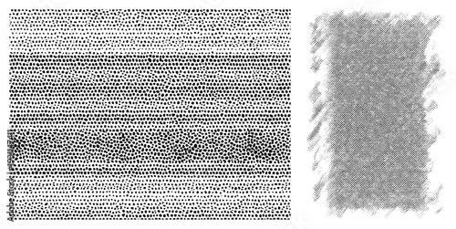 Vector halftone dot texture with gradient density, isolated, digital art element, print design background, stippling effect.