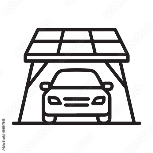 Solar carport outline icon vector
