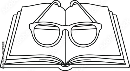 Open book with glasses illustration.