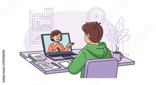 Man Video Calling Woman on Laptop.