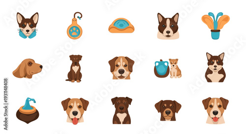 Collection of Cartoon Animal Faces and Objects Displayed Together in a Grid Layout