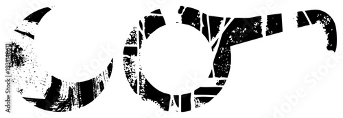 Black and white distressed circular shapes, torn texture, graphic design element, vector art, modern abstract, isolated foreground.