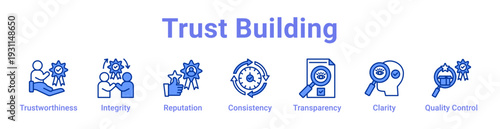 Trust Building Icon Banner blue color