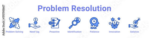 Problem Resolution Icon Banner blue color