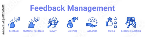 Feedback Management Icon Banner blue color