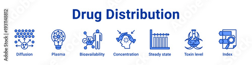 Drug Distribution Icon Banner blue color