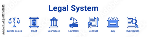 Legal System Icon Banner blue color