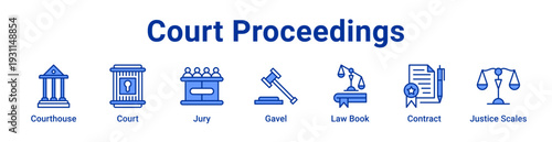 Court Proceedings Icon Banner blue color