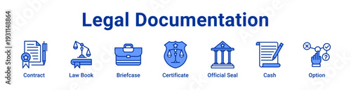 Legal Documentation Icon Banner blue color