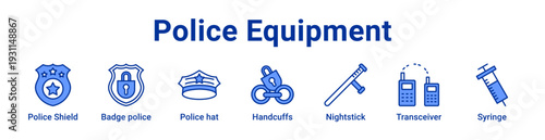Police Equipment Icon Banner blue color