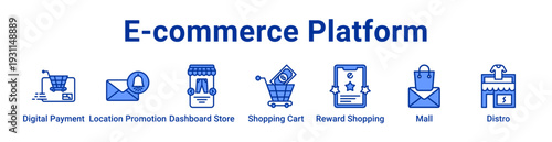 E-Commerce Platform Icon Banner blue color
