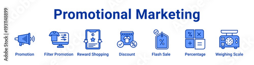 Promotional Marketing Icon Banner blue color