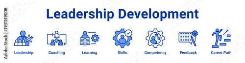 Leadership Development Icon Banner blue color