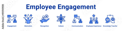 Employee Engagement Icon Banner blue color