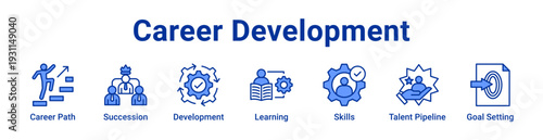 Career Development Icon Banner blue color