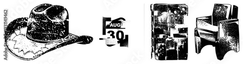 Classic Western cowboy hat with ornate band, weathered surface, rustic design, rural fashion, frontier headwear, Western accessory.