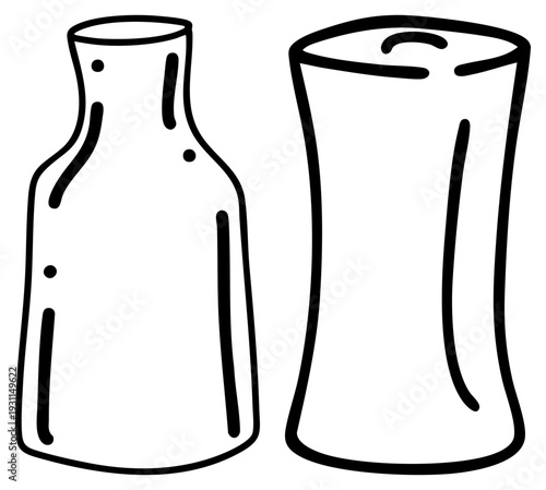 Simple black art vases, ceramic containers, decorative bottles, minimalist design, artistic sketch, contour illustration.