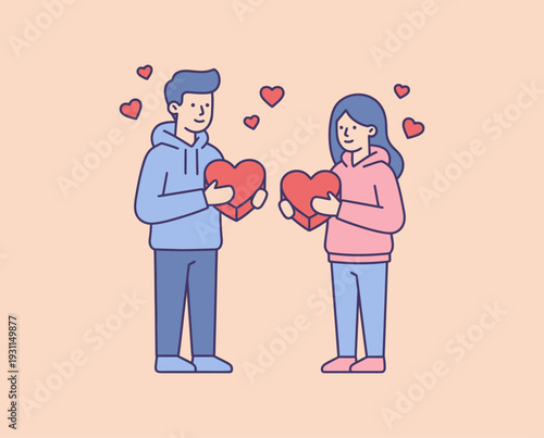 Couple Exchanging Hearts on Valentine's Day.