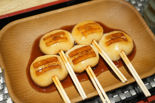 Japanese Sweets, Janbo-mochi or Jambo-mochi, Kagoshima Specialty Grilled Rice Cakes with Sweet Soy Glaze - 日本 鹿児島名物 じゃんぼ餅 または 両棒餅